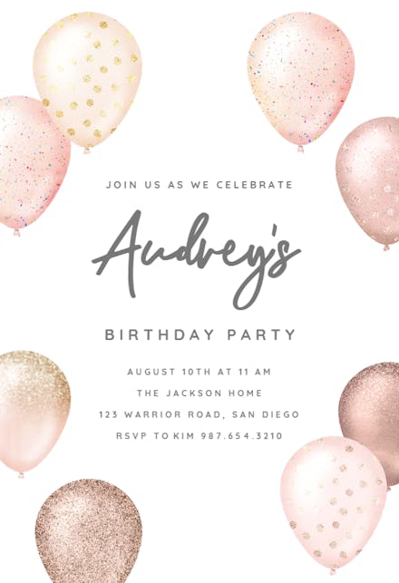 Foil & Glitter Balloons - Birthday Invitation Template | Greetings Island