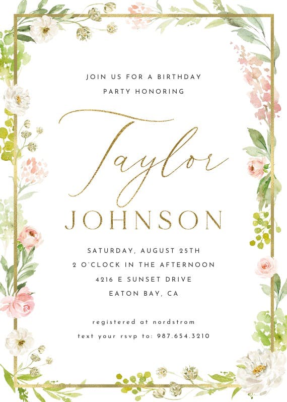 Frame and floral - invitación de cumpleaños