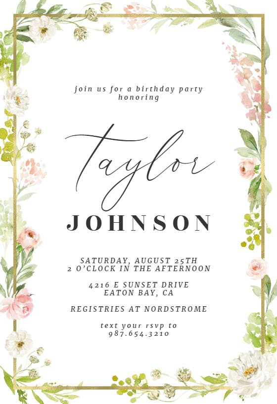 Frame and floral -  invitación de cumpleaños