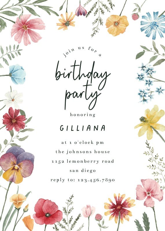 Fresh meadow flowers - birthday invitation