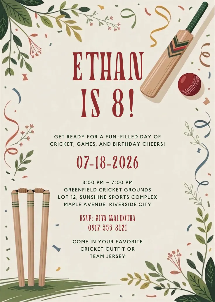 Fun cricket - invito per festa