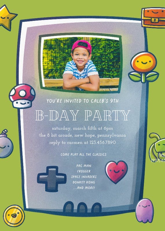 Game boy - invitación de fiesta de cumpleaños con foto