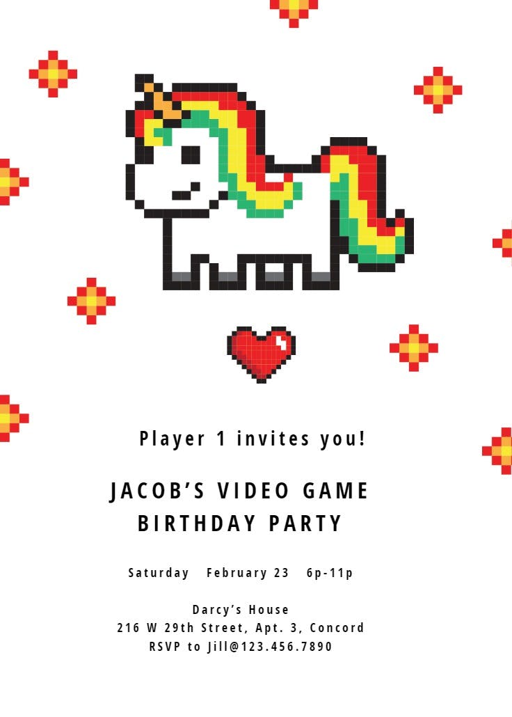 Gamer unicorn - birthday invitation