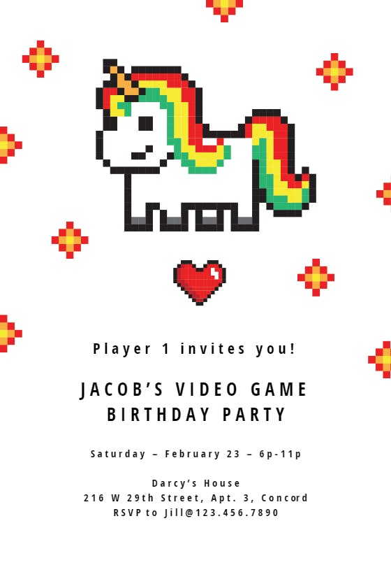 Gamer unicorn -  invitación de cumpleaños