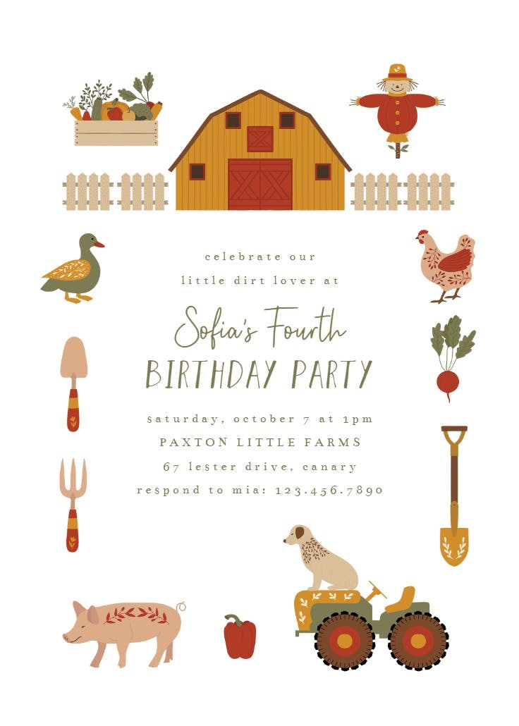 Garden gems farm - party invitation