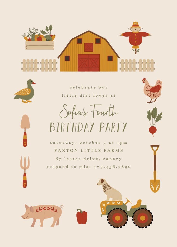 Garden gems farm - invitación de cumpleaños