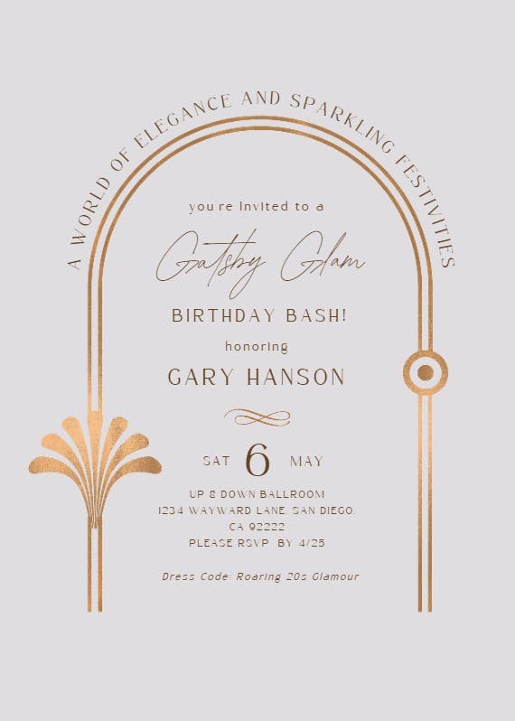 Gatsby glam -  invitación de cumpleaños