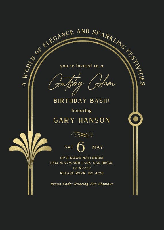 Gatsby glam - birthday invitation