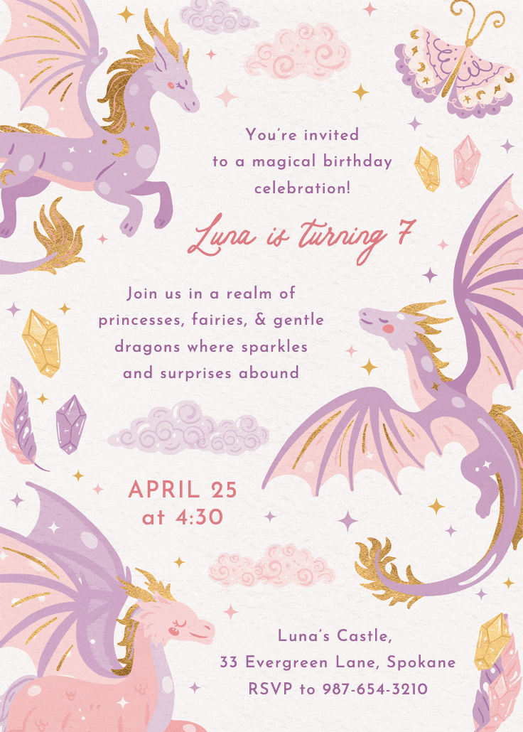 Gentle dragons - party invitation