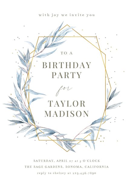 Geometric navy leaves - birthday invitation