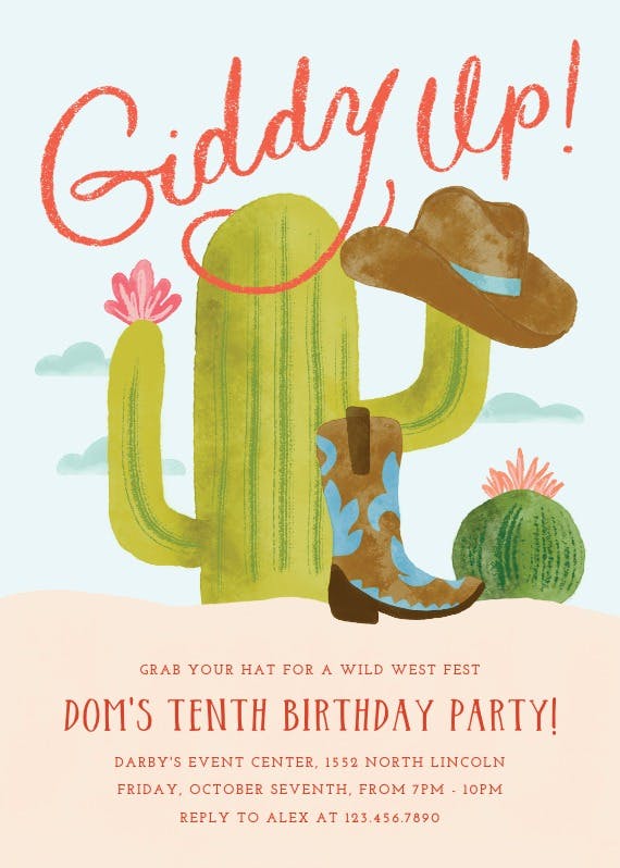 Giddy up -  invitación de cumpleaños