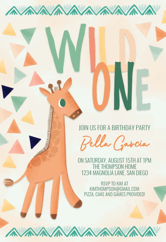 Giraffe pastel party -  invitación de cumpleaños