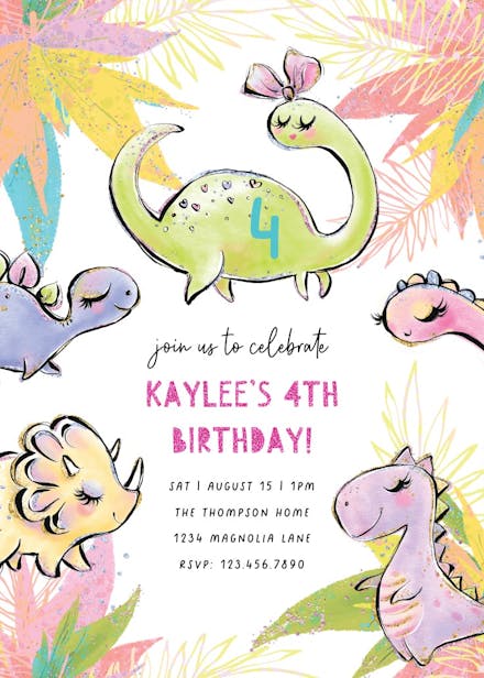Girl dino - birthday invitation