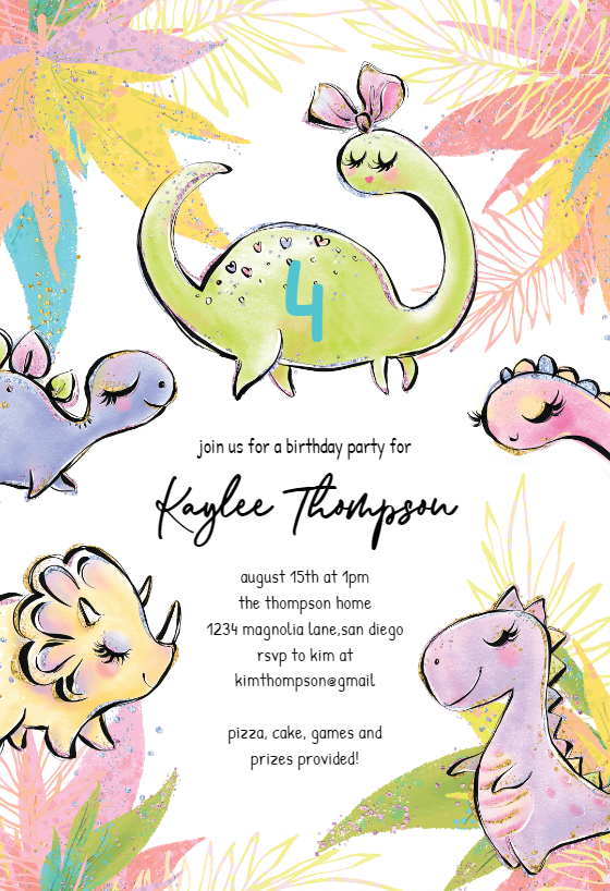 Invitations & Announcements Dinosaur Invitation Girl Dinosaur Birthday