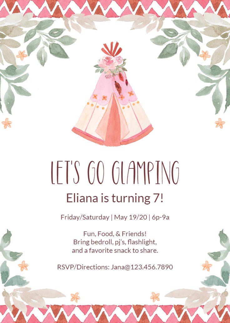 Glamping teepee - invitación de fiesta