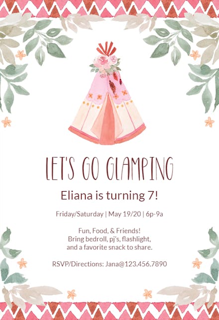 Glamping teepee - party invitation