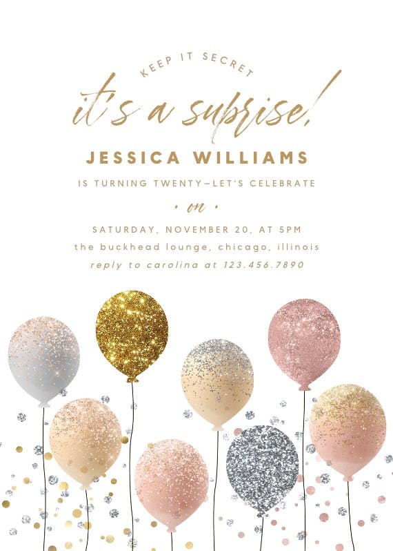 Glitter balloon -  invitación de cumpleaños