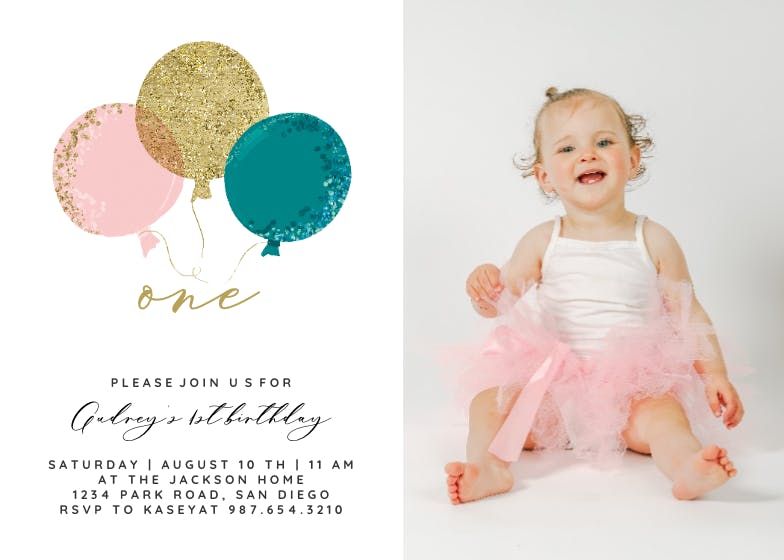 Glitter balloons photo - birthday invitation