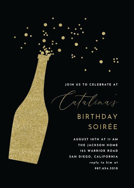 Glitter bubbly - birthday invitation