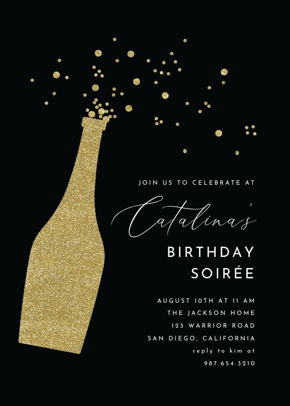 Glitter bubbly - birthday invitation