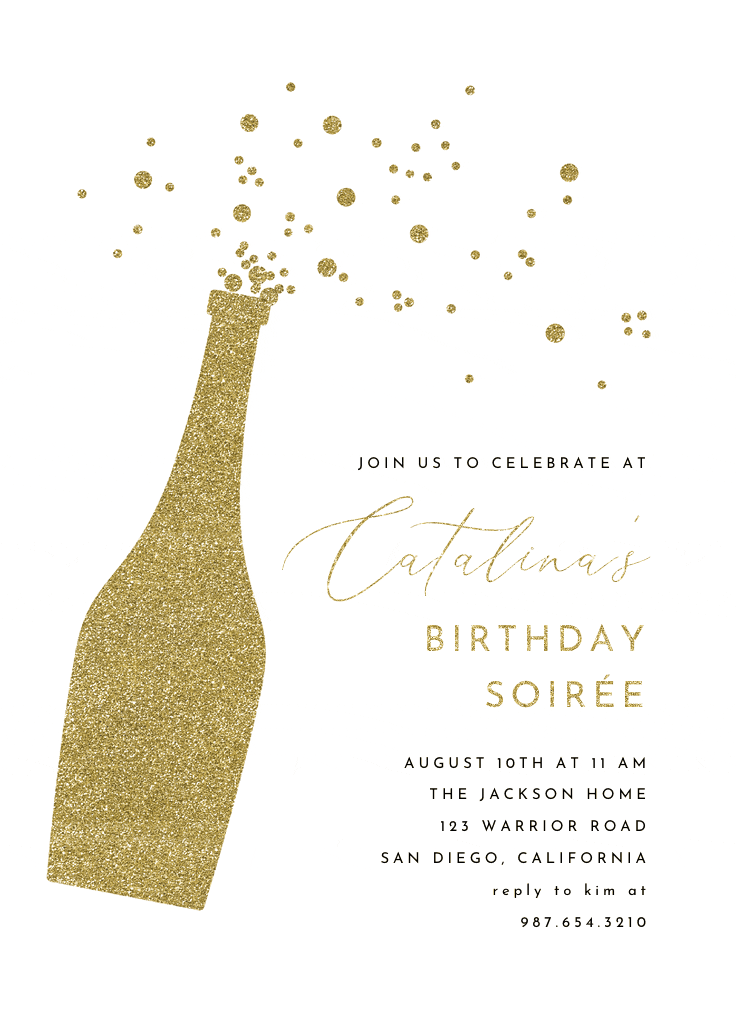 Glitter bubbly - birthday invitation