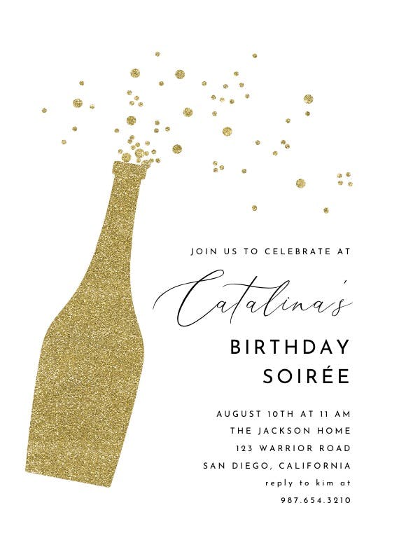 Glitter bubbly -  invitación de cumpleaños