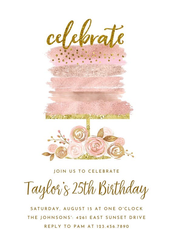 Glitter cake -  invitación de cumpleaños