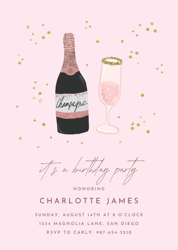 Glitter champagne -  invitación de cumpleaños