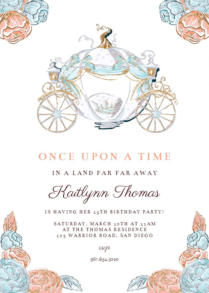 Glitter cinderella` - party invitation