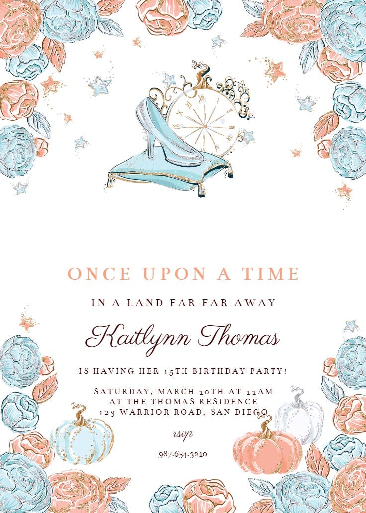 Glitter cinderella` - party invitation