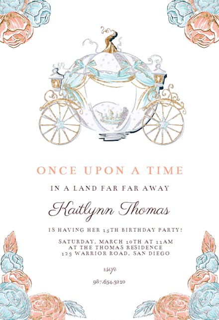Cinderella Carriage Birthday Invitation Template Free Greetings Island