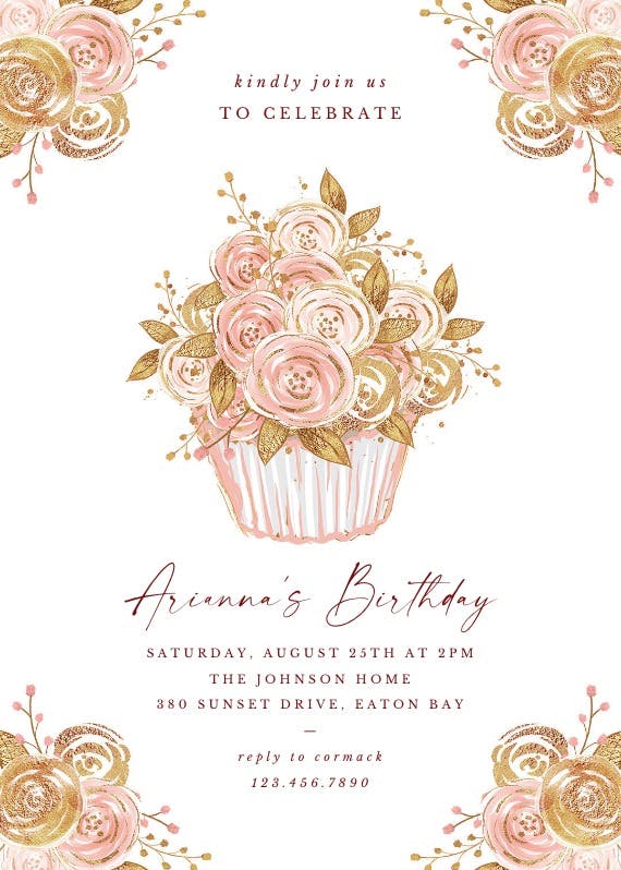 Glitter cupcake - birthday invitation