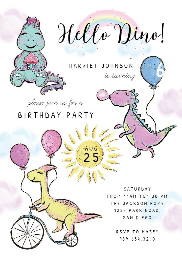 Glitter dinosaur - printable party invitation