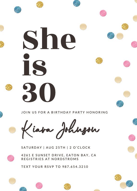 Glitter dots - birthday invitation