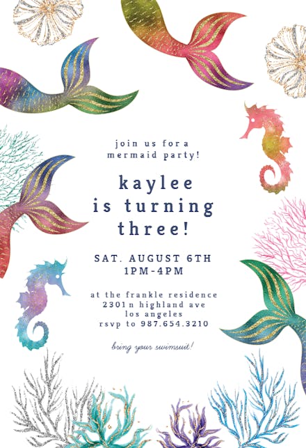 glitter mermaid birthday invitation template free christmas invite template free