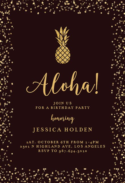 Glitter Pineapple - Luau Party Invitation