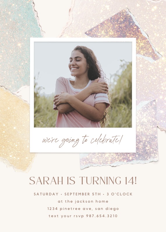 Glitter polaroid - Birthday Invitation Template (Free) | Greetings Island