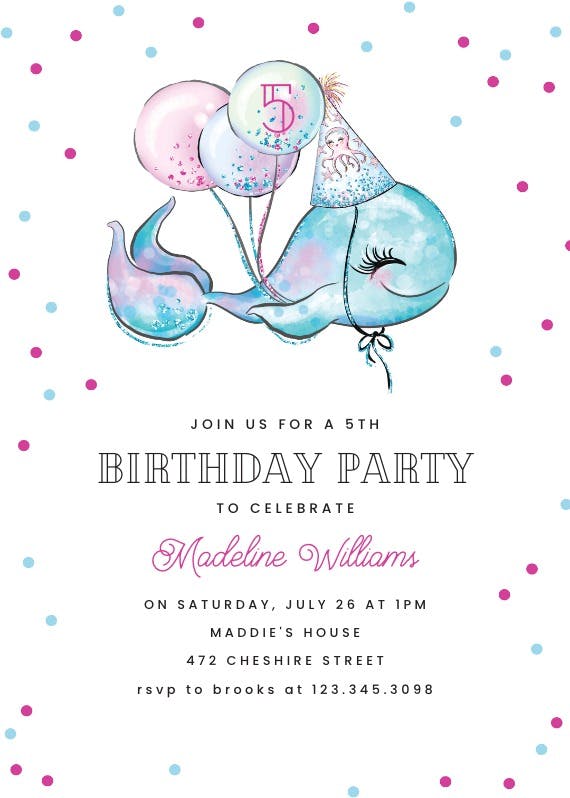 Glitter whale -  invitación de cumpleaños