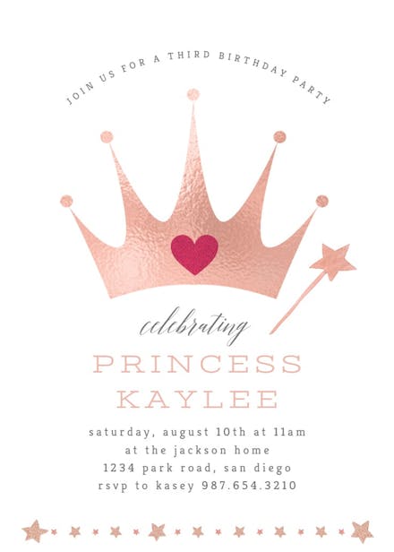 Glittery crown - birthday invitation
