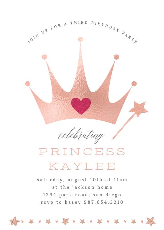 Glittery crown - birthday invitation