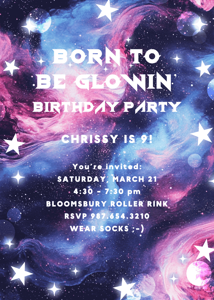 Glittery galaxy - birthday invitation