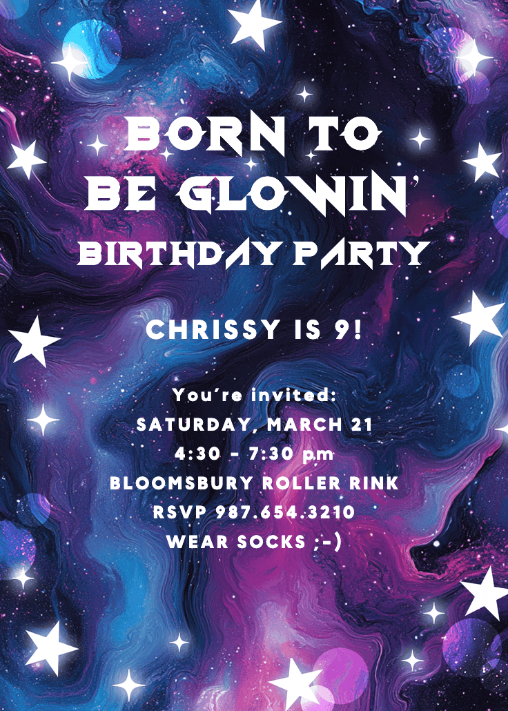 Glittery galaxy -  invitación de cumpleaños