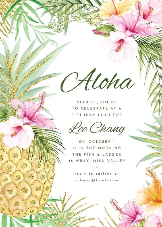 Glittery pineapple -  invitación de cumpleaños
