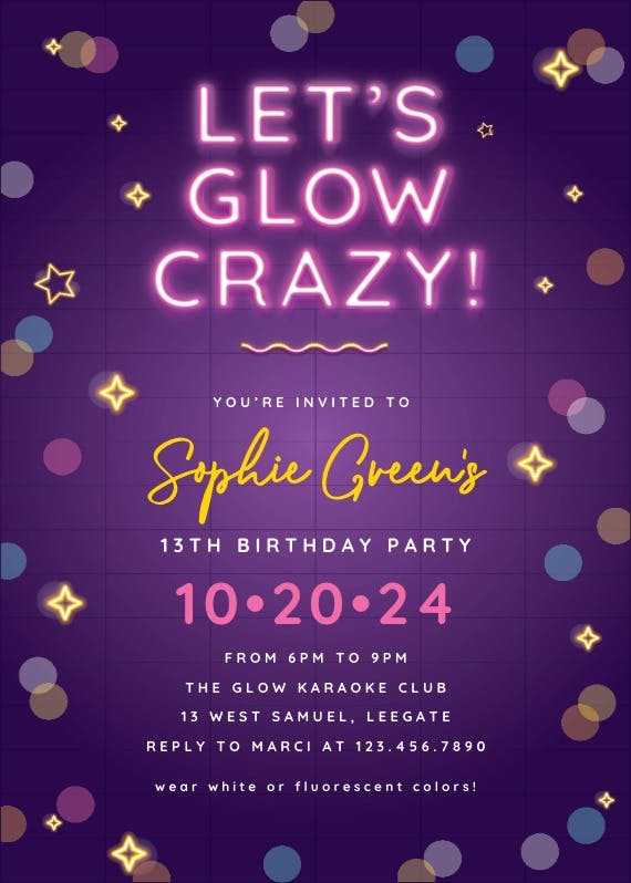 Glow crazy -  invitación de cumpleaños