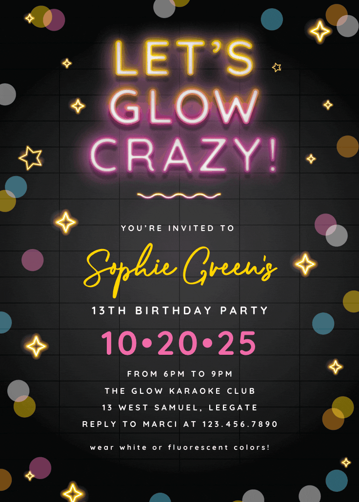 Glow crazy - birthday invitation