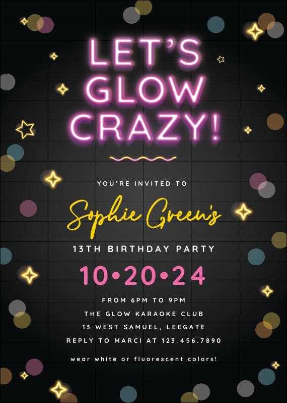 Glow crazy -  invitación de fiesta