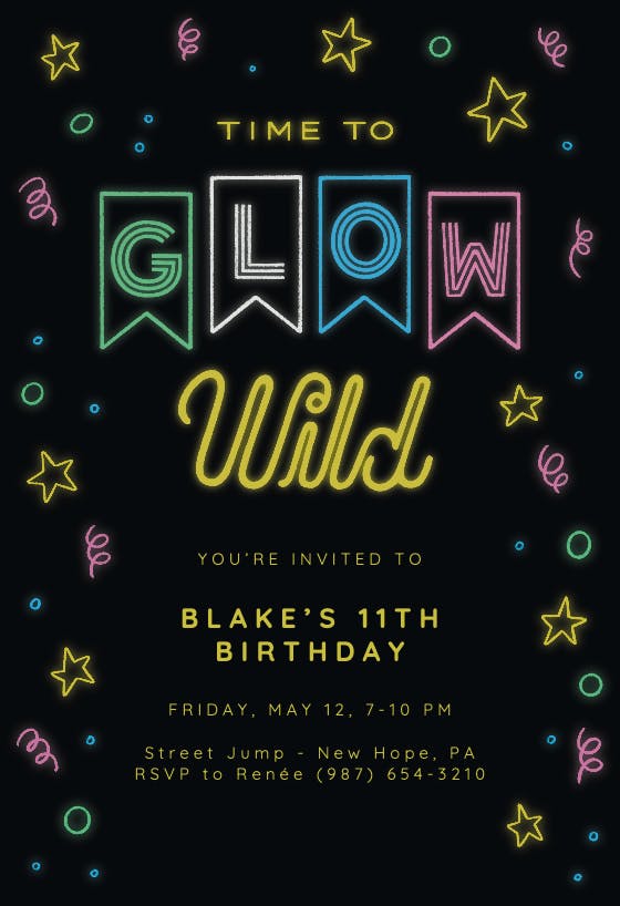 Glow Wild Birthday Invitation Template Greetings Island