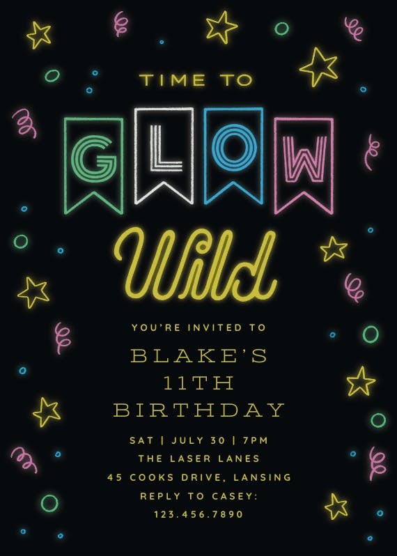 Glow wild - invitación de fiesta