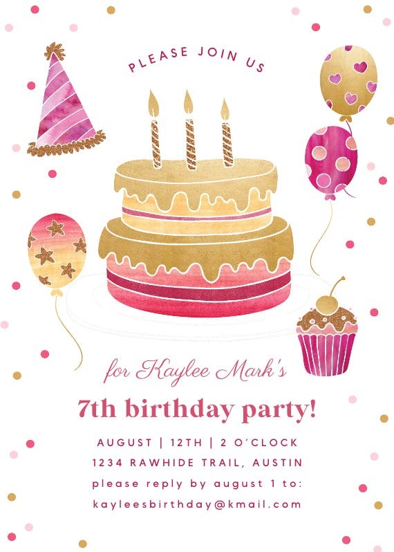 Gold and pink -  invitación de cumpleaños