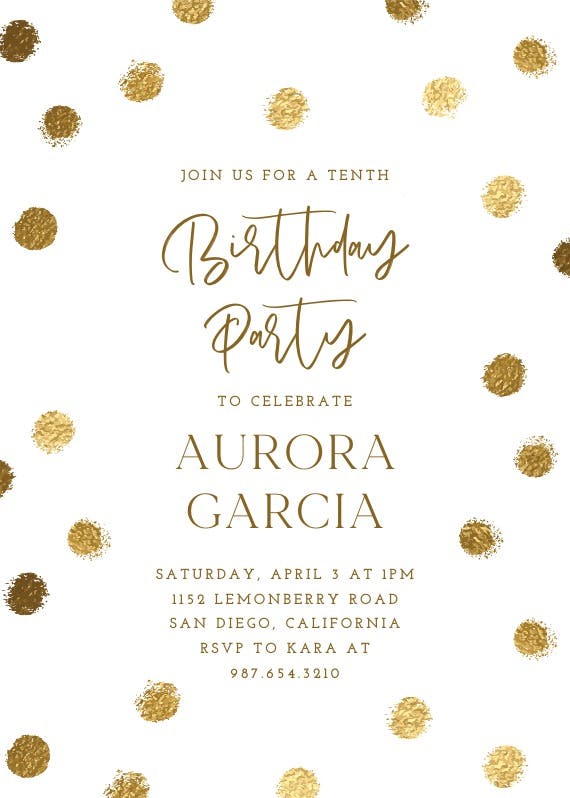 Gold dots -  invitación de fiesta